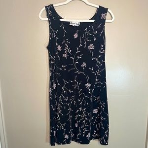 Ronni Nicole Petites VINTAGE TANK DRESS 90s black floral flowy pale Mini 0725